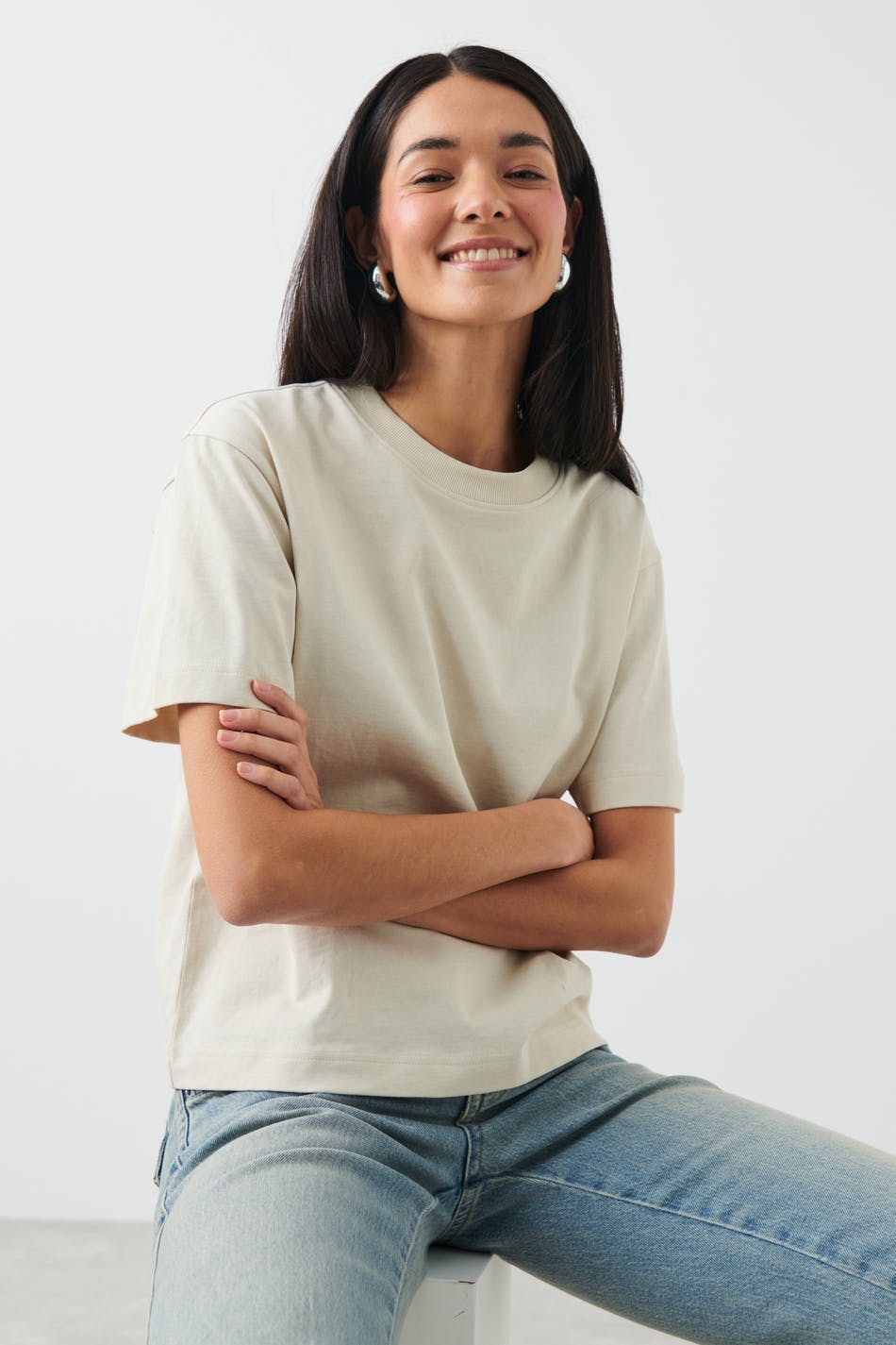 Gina Tricot - Basic tee - t-shirts - Beige - XS - Female