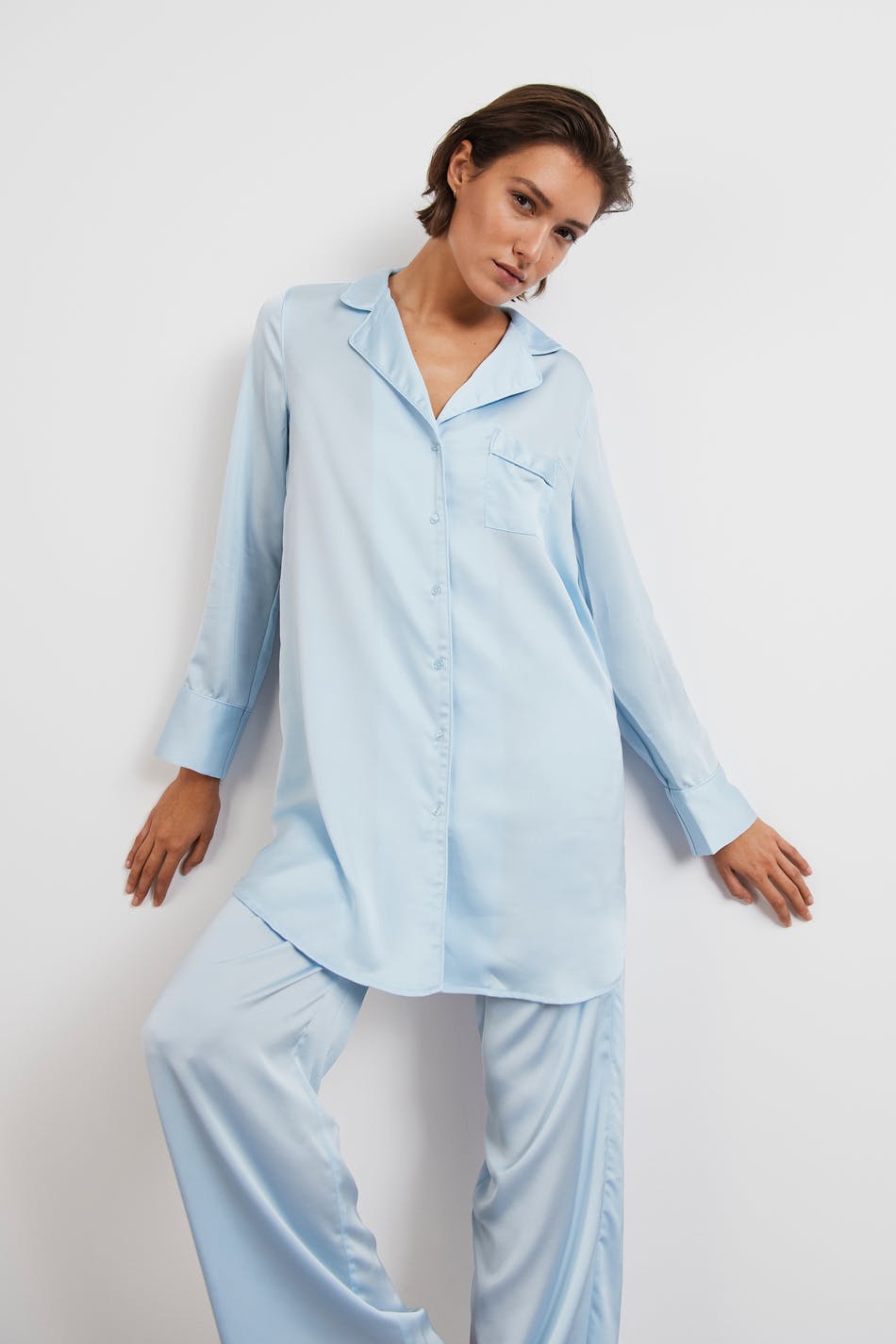Gina Tricot - Nicole Long Pyjamas Shirt - Pyjamas - Blau - M - Damen