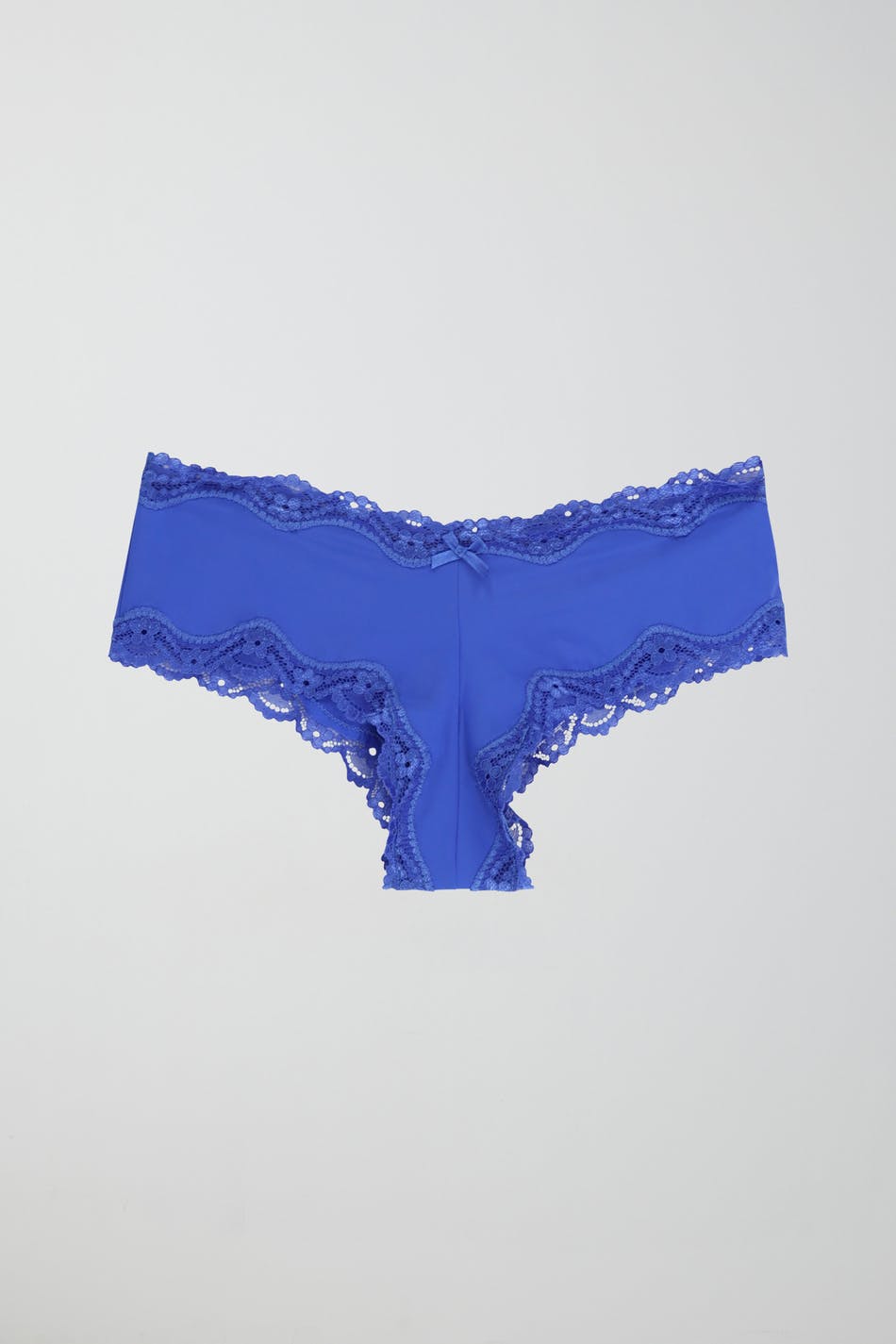 Blue microfibre and lace Brazilian panty