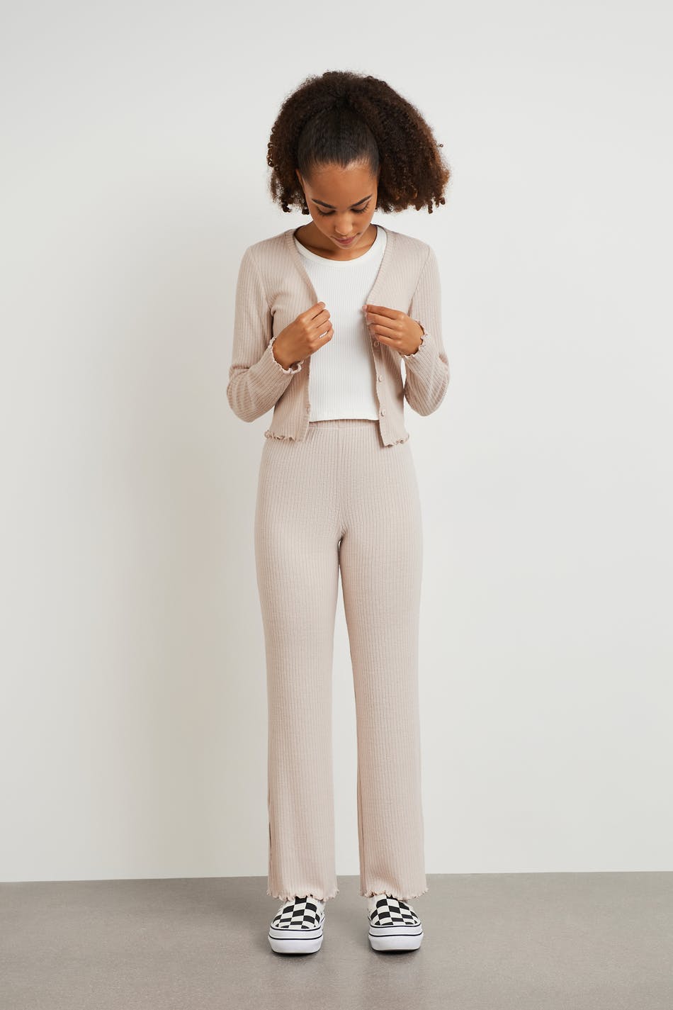 S rib trousers - Beige - Women - Gina Tricot