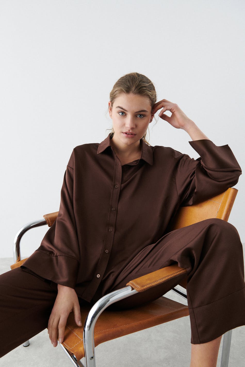 Gina Tricot - Hanna Pyjamas Shirt - Pyjamas - Braun - L - Damen