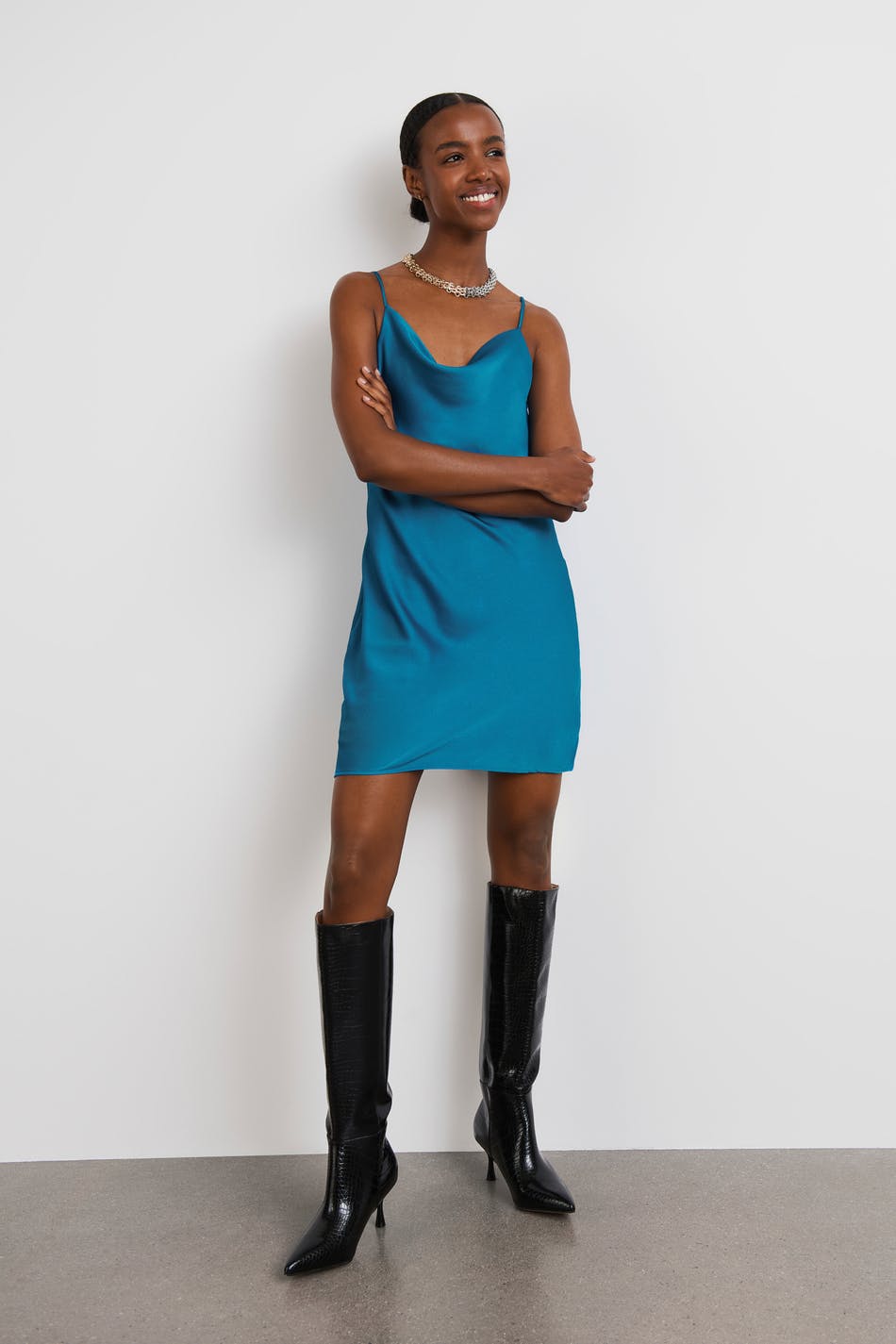 siri mini cowl neck dress