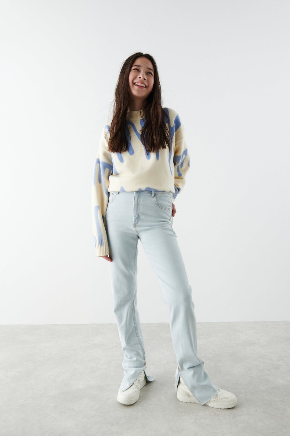 Gina Tricot - Full Length Slit Jeans - Straight - Blau - 134 - Damen