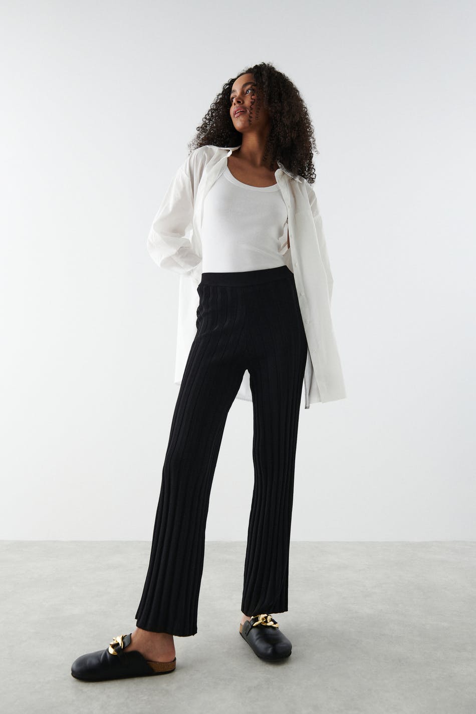 Gray Wide Leg Knitwear Trousers  Suud Collection