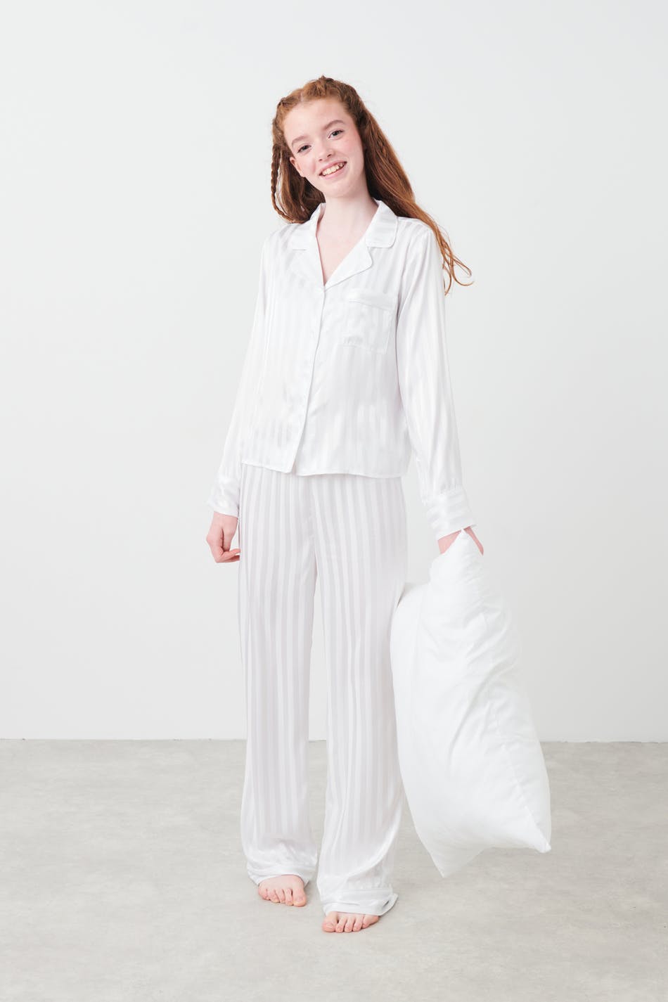 Gina Tricot - Y satin pyjamas set - young-homewear - White - 134/140 - Female