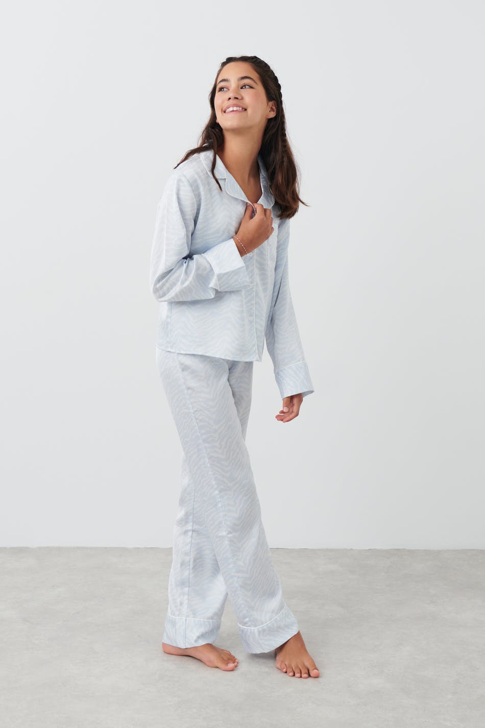 Gina Tricot - Y satin pyjamas set - young-homewear - Blue - 146/152 - Female