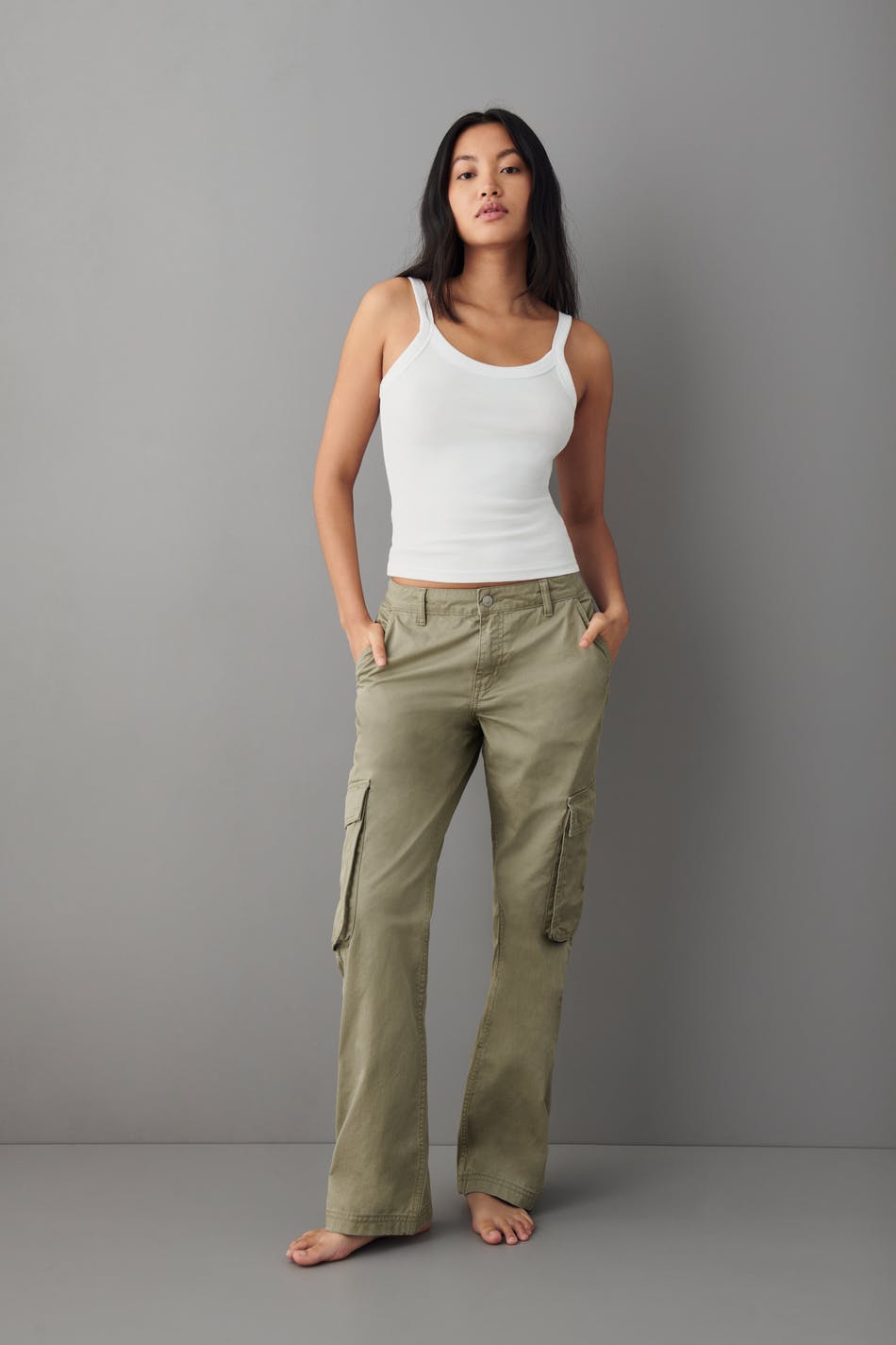 Gina Tricot - Low waist cargo jeans - cargobukser- Green - 44 - Female