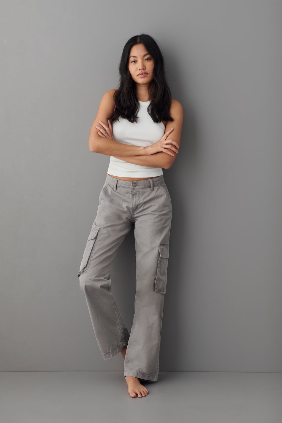 Gina Tricot - Low waist cargo jeans - cargobukser- Grey - 36 - Female