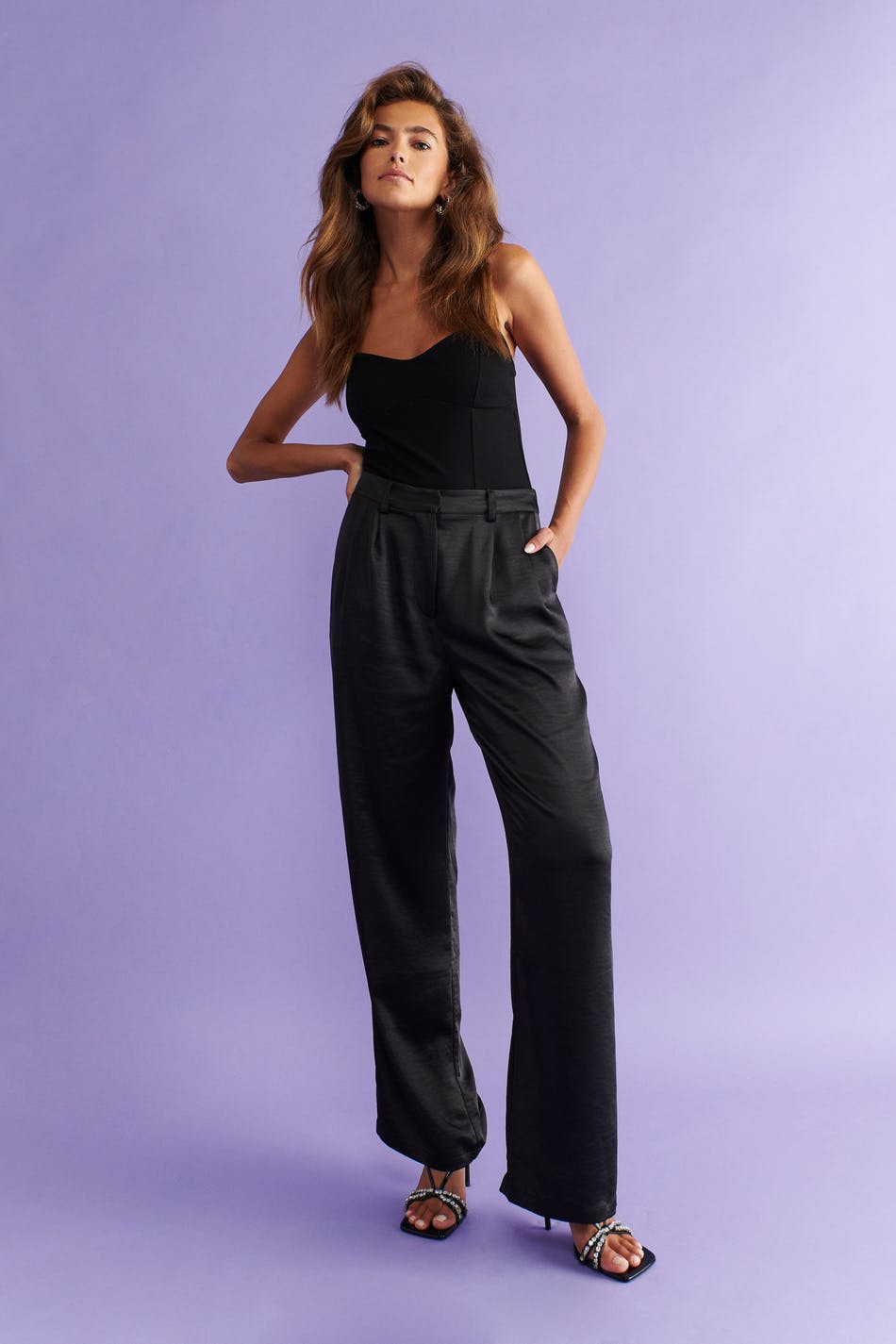 Satin High Waisted Wide Leg Trousers  Misspap UK