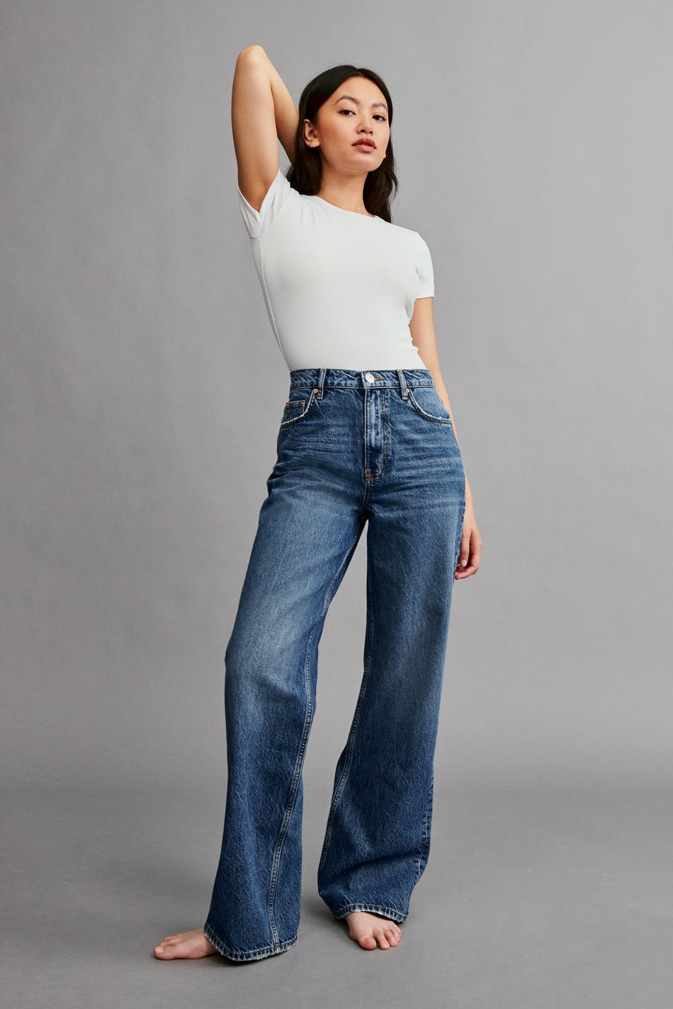 Straight high waist jeans - Blue - Women - Gina Tricot