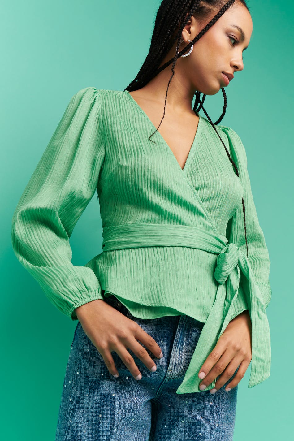  Gina Tricot- Moa wrap top - Tops und shirts- Green - XS- Female