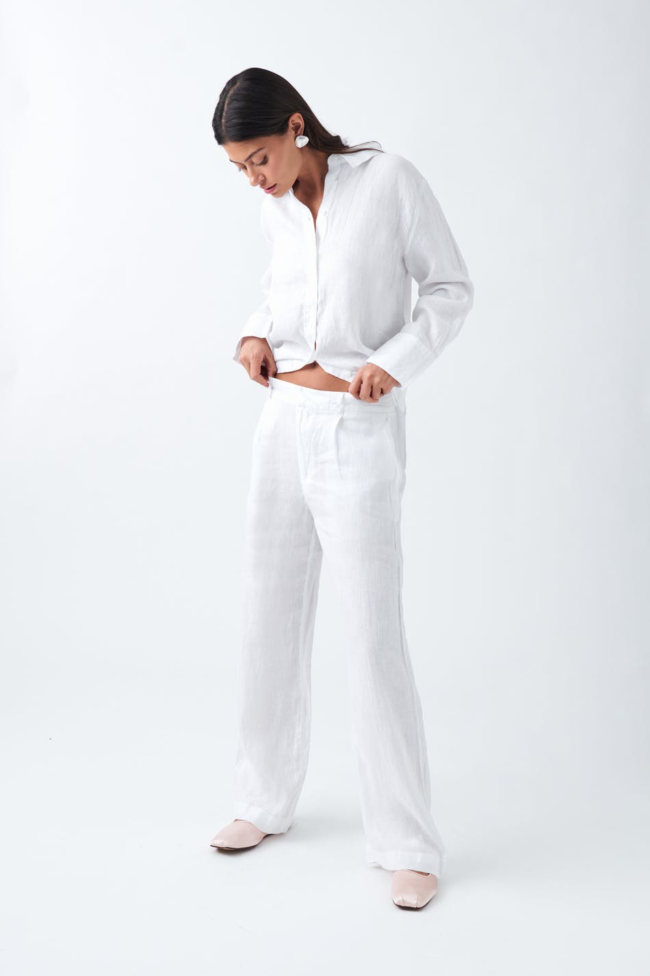 Gina Tricot - Linen trousers - hørbukser- White - XS - Female