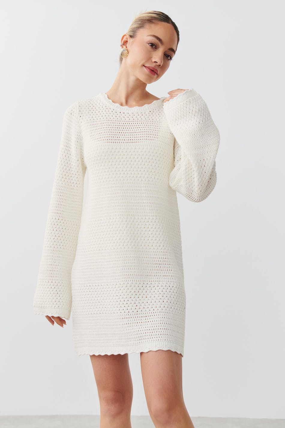 Open back crochet dress - White - Women - Gina Tricot