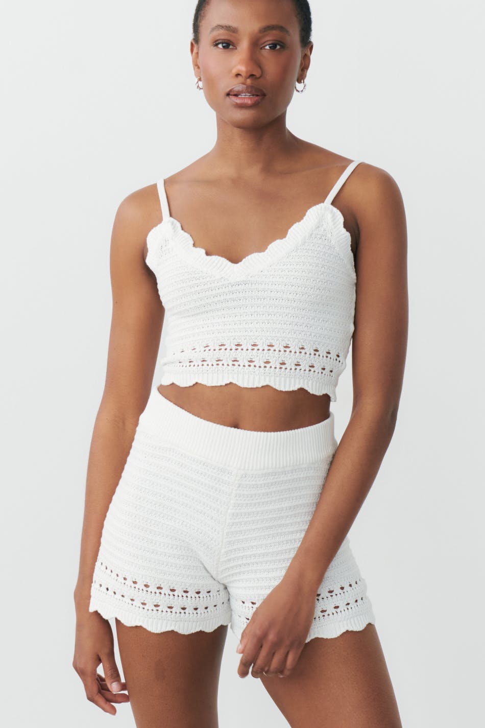 Knitted shorts - White - Women - Gina Tricot