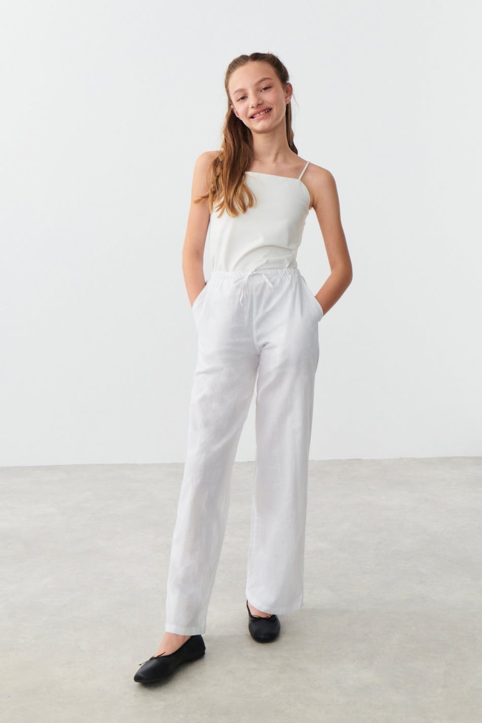 Gina Tricot - Y linenmix trousers - young-bottoms- White - 158/164 - Female