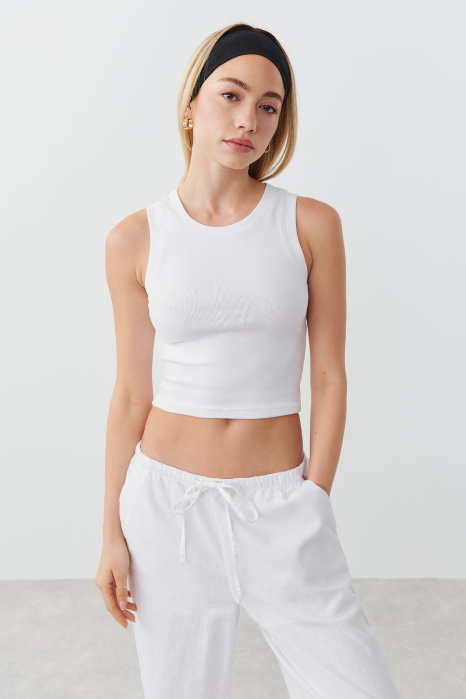 Cropped stretch tank - Gina Tricot - Tops - White - XS - Female