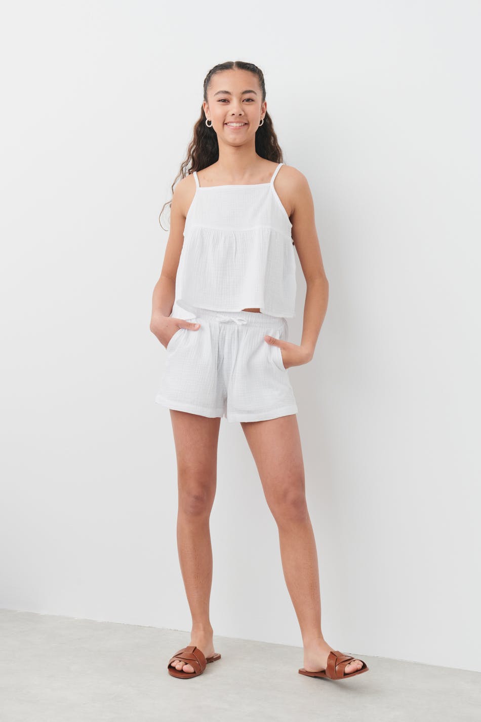 Gina Tricot - Y gauze singlet - young-tops - White - 146/152 - Female