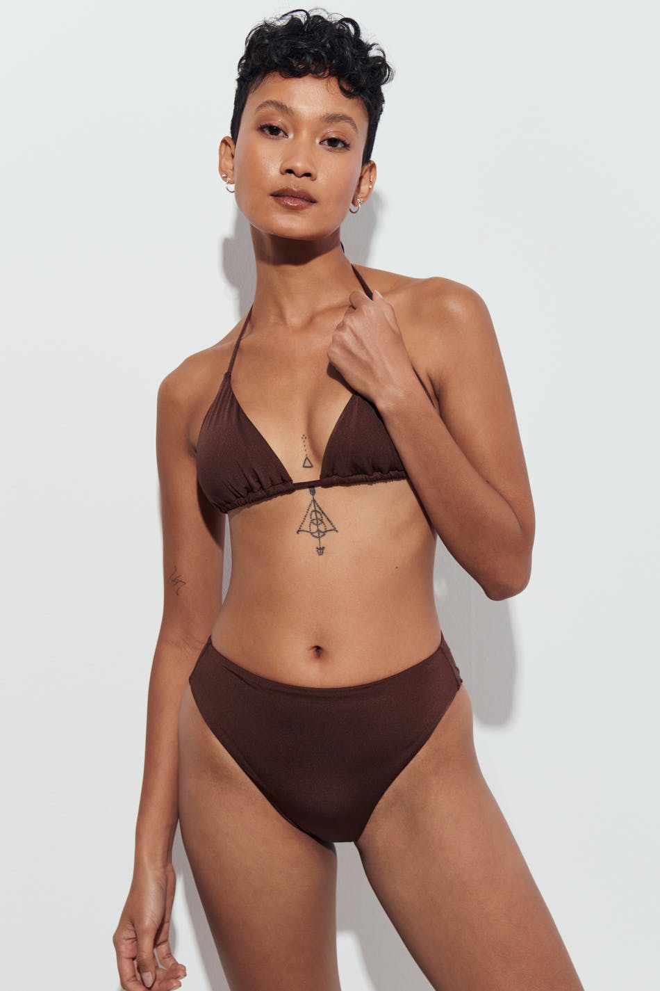 Gina Tricot - Shiny highwaist bikini brief - Bikini- Brown - S - Female