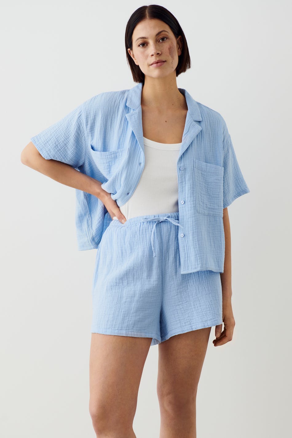 Gauze pyjamas shorts - Blue - Women - Gina Tricot