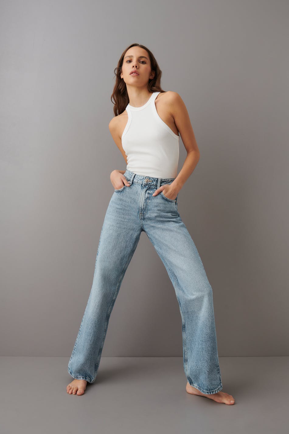 Gina Tricot - Straight high waist jeans - highwaist jeans - Blue - 32 - Female