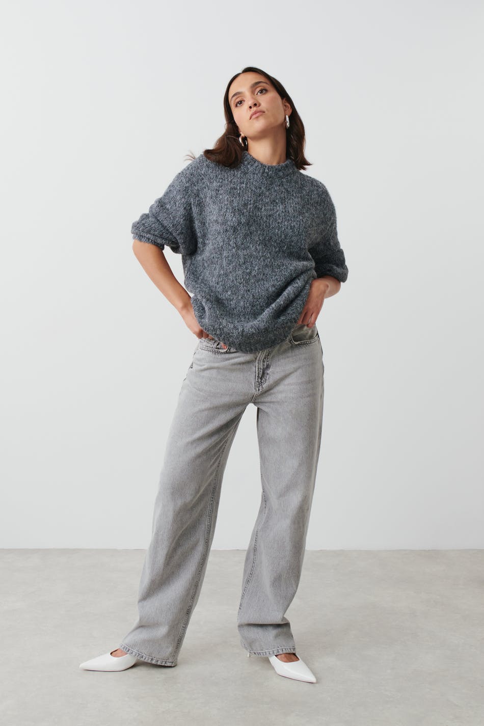 Läs mer om Gina Tricot - Chunky knitted sweater - stickade tröjor - Grey - XS - Female