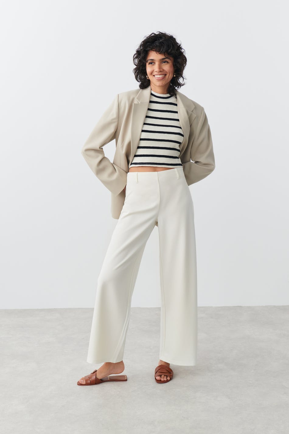 Gina Tricot - Jersey trousers - byxor - White - S - Female
