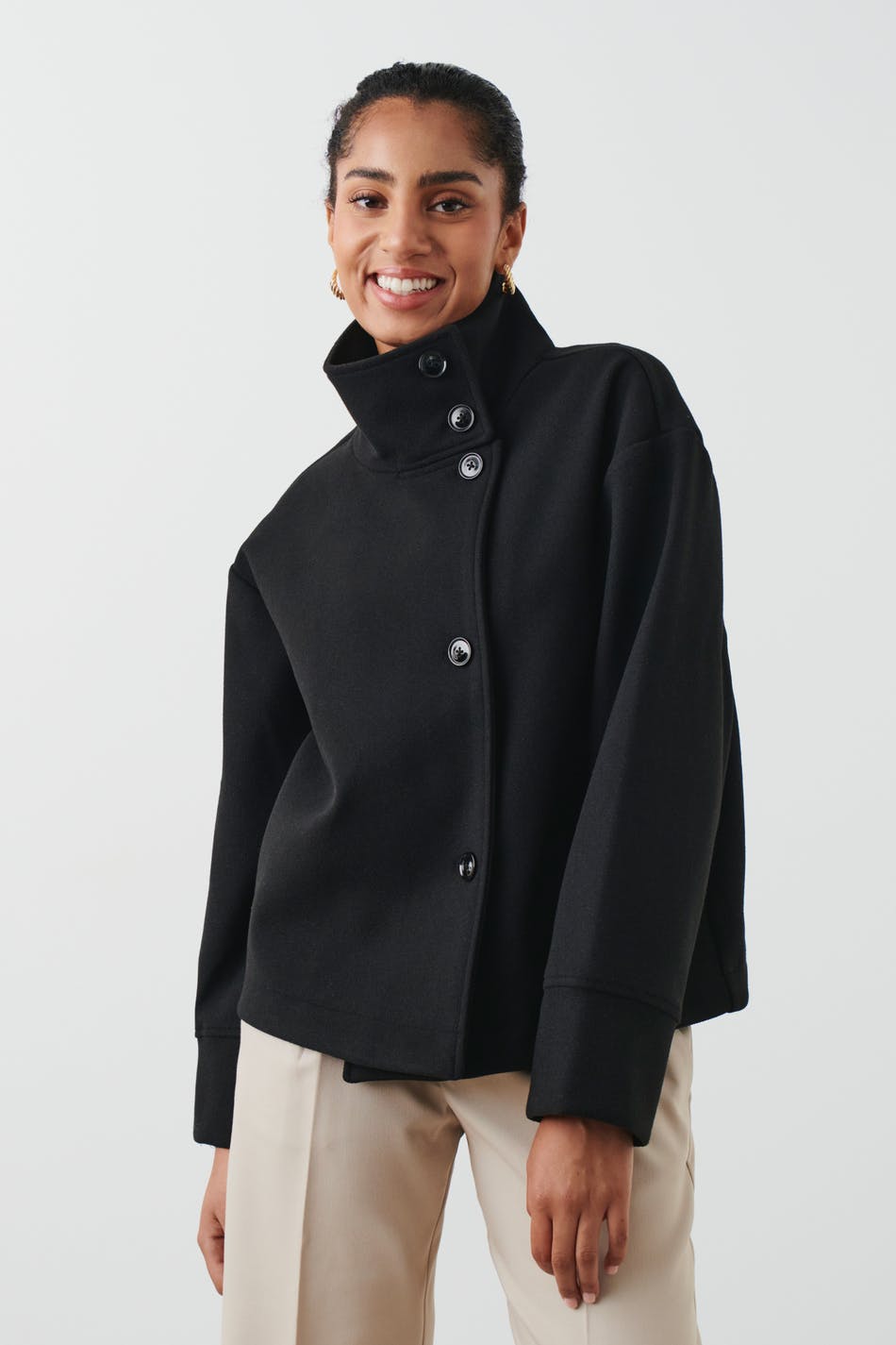 Gina Tricot - Short felt jacket - trenchcoats - Black - XL - Female