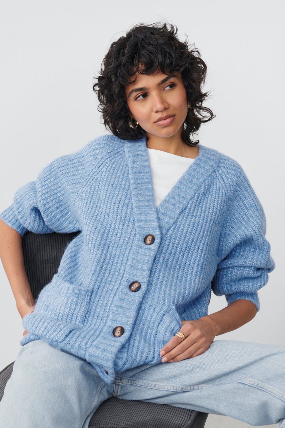 Läs mer om Gina Tricot - Oversized knit cardigan - koftor & cardigans - Blue - XL - Female