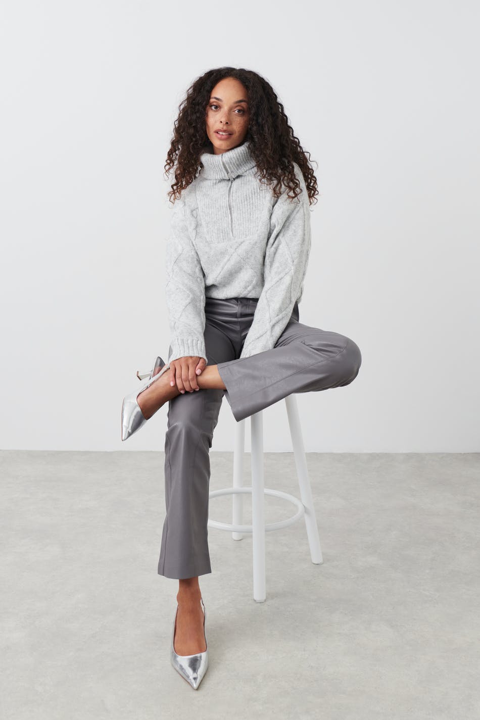 Gina Tricot - Knitted zip sweater - stickade tröjor - Grey - XL - Female