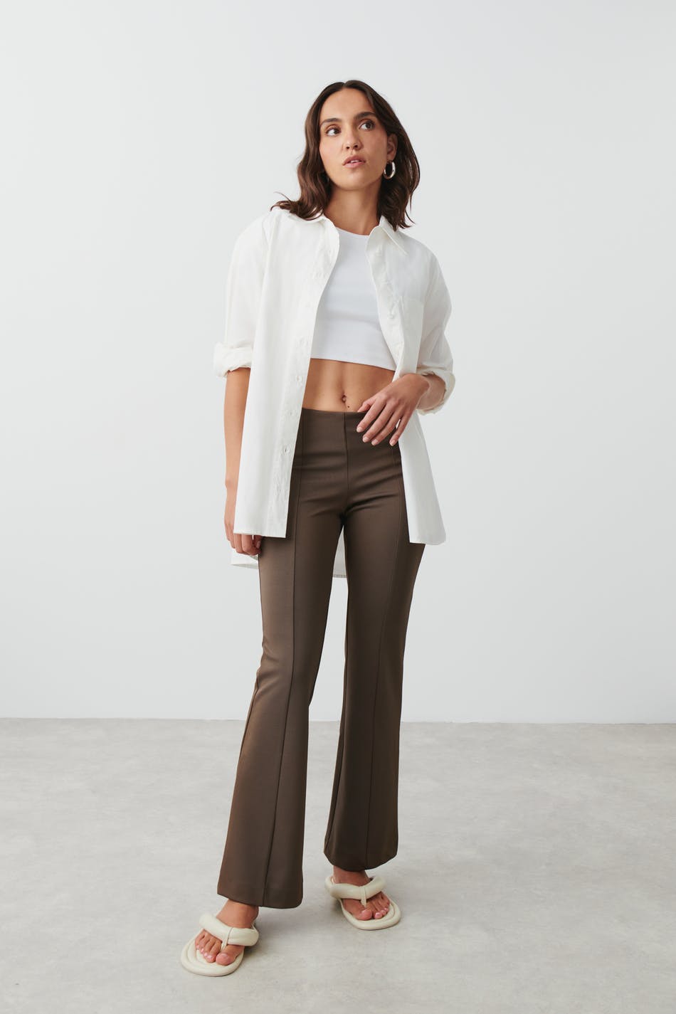 Gina Tricot - Low waist trousers - flare bukser- Brown - XL - Female