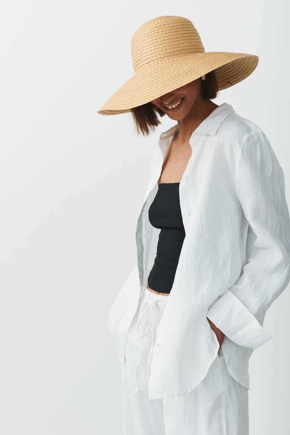 Wide brim hat - White - Women - Gina Tricot