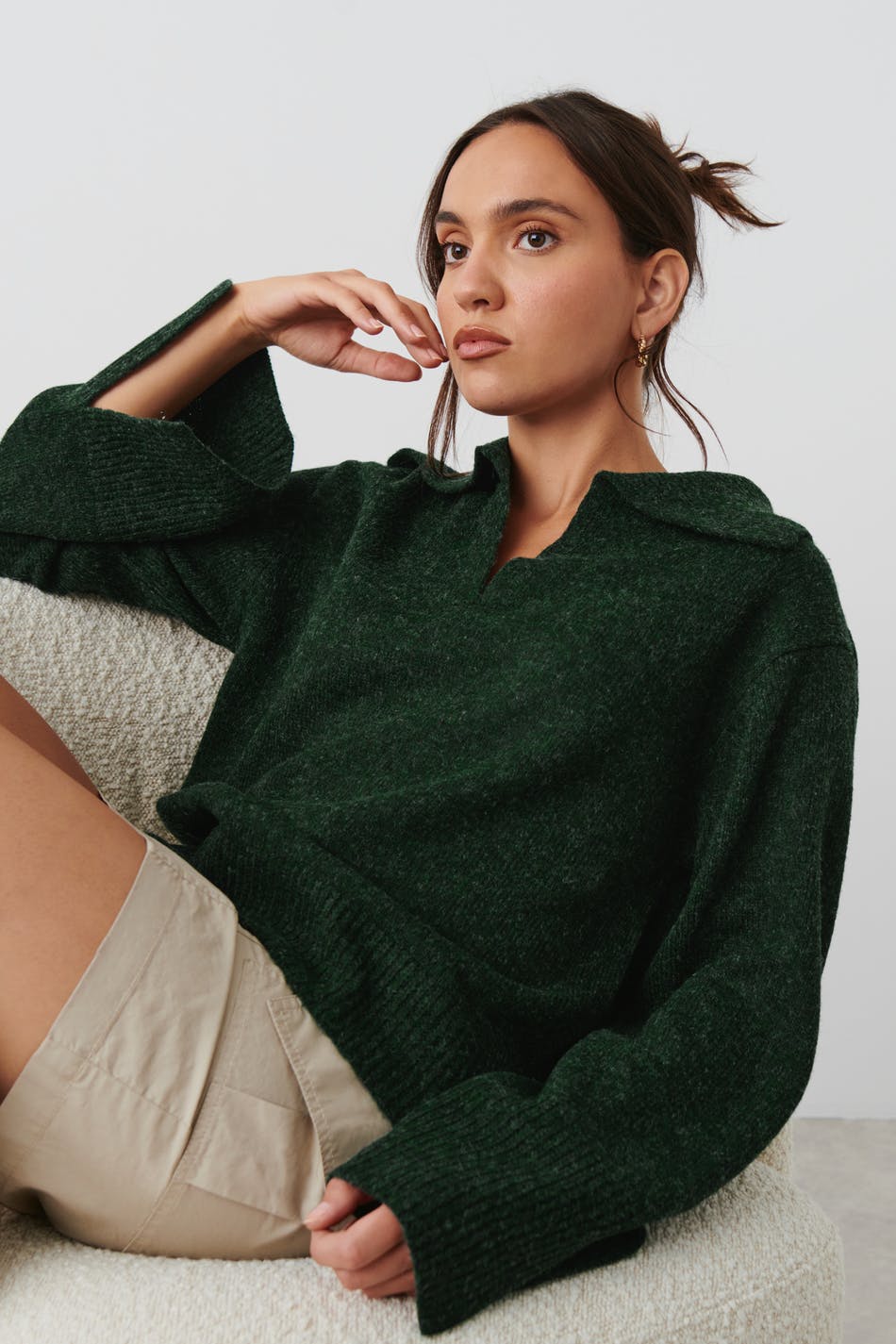 Gina Tricot - V-neck knitted sweater - stickade tröjor - Green - XS - Female