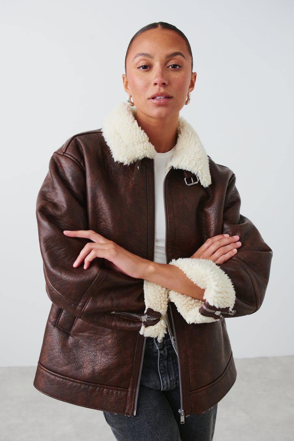 Gina Tricot - Shearling jacket - vinterjackor - Brown - XXL - Female