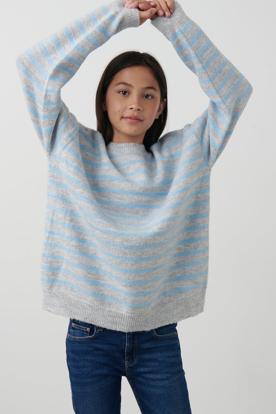 Gina Tricot - Y basic knitted sweater - striktrøjer- Blue - 146/152 - Female