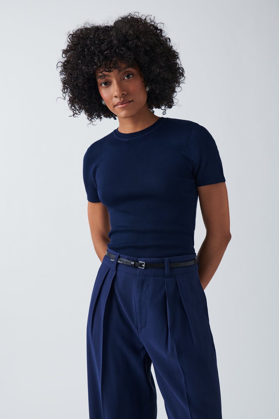 Gina Tricot - Basic knitted top - kortärmat - Blue - S - Female