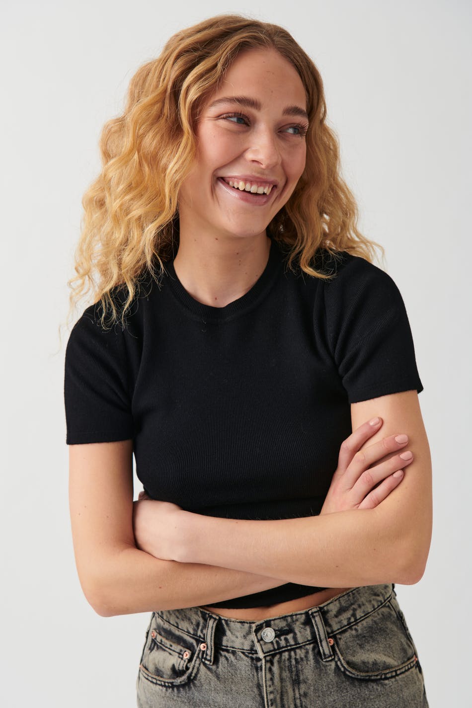 Gina Tricot - Basic knitted top - kortärmat - Black - XL - Female