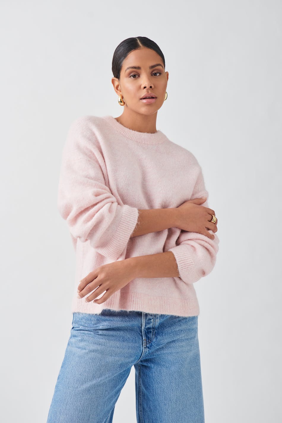 Crew neck knitted sweater - Pink - Women - Gina Tricot