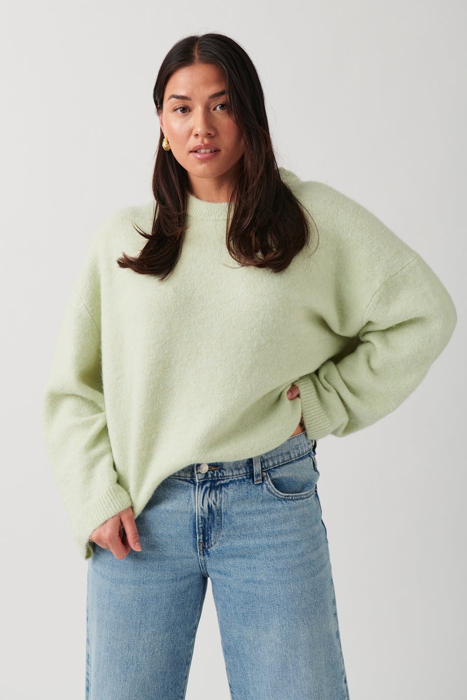 Gina Tricot - Crew neck knitted sweater - stickade tröjor - Green - S - Female