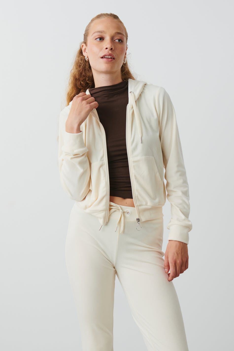Gina Tricot - Velour hoodie - hoodies - White - XXS - Female
