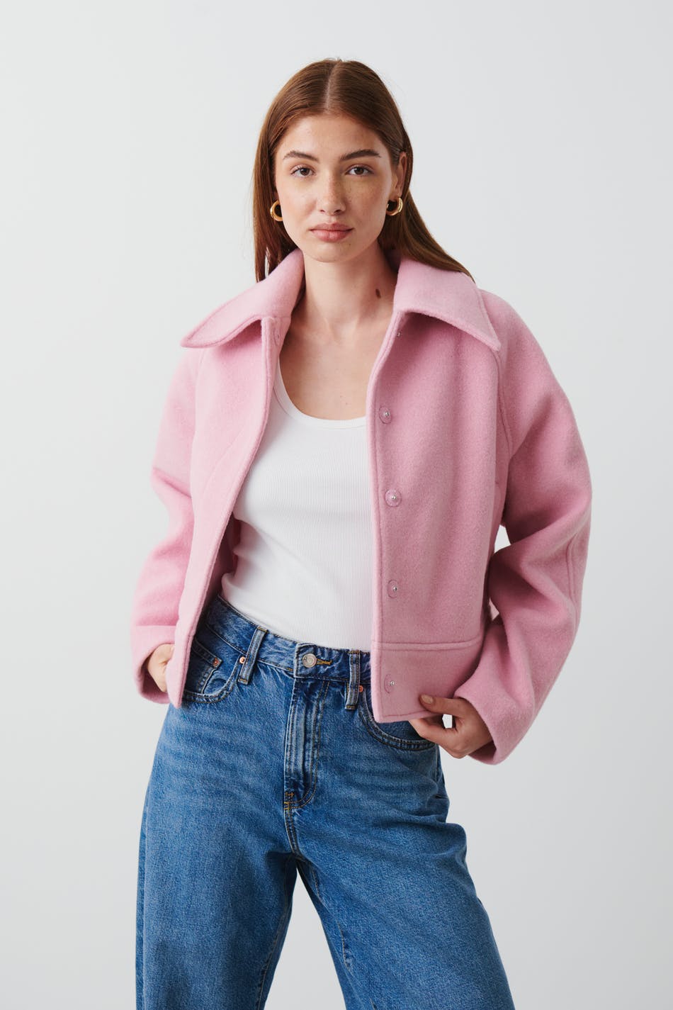 Läs mer om Gina Tricot - Short boxy jacket - korta kappor - Pink - XL - Female