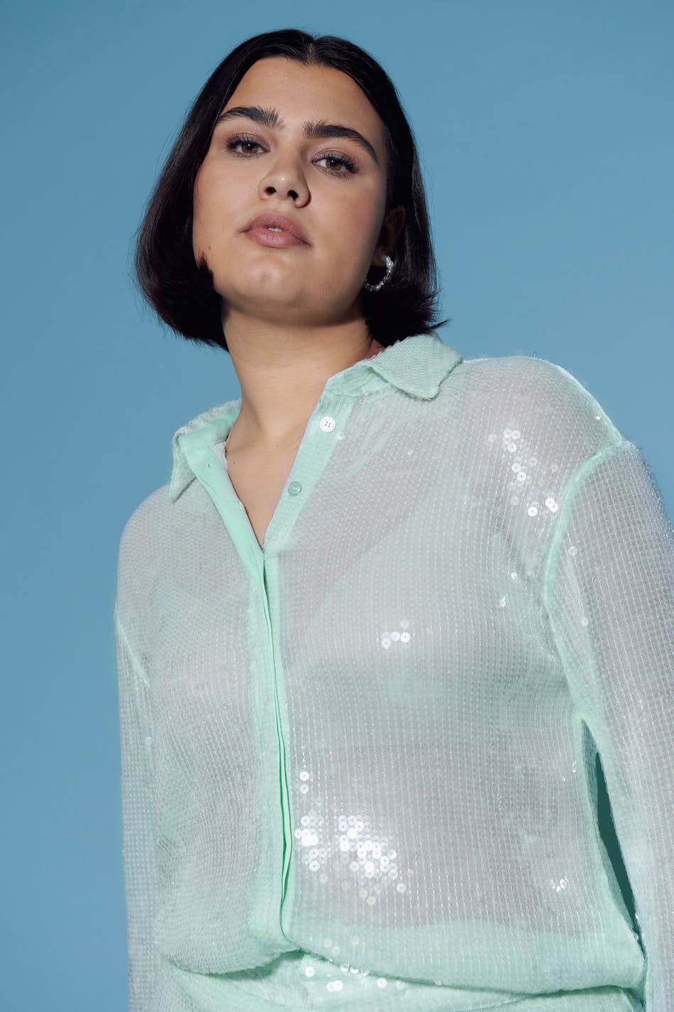 Läs mer om Gina Tricot - Sequin shirt - skjortor - Blue - XS - Female