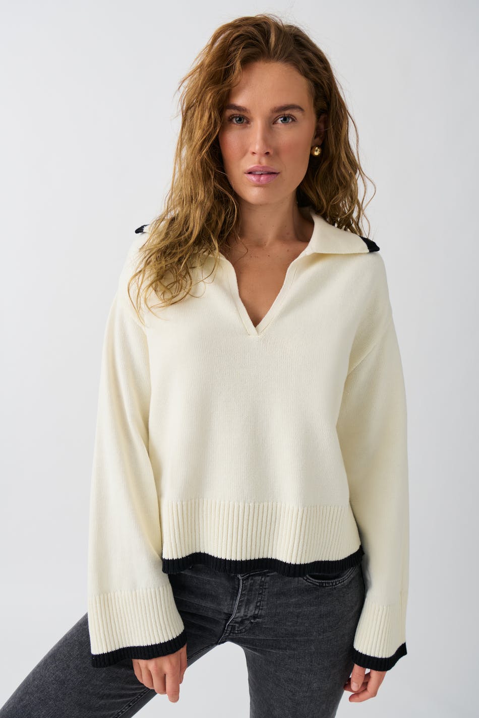  Gina Tricot- Knitted collar sweater - Strickpullis- White - XL- Female