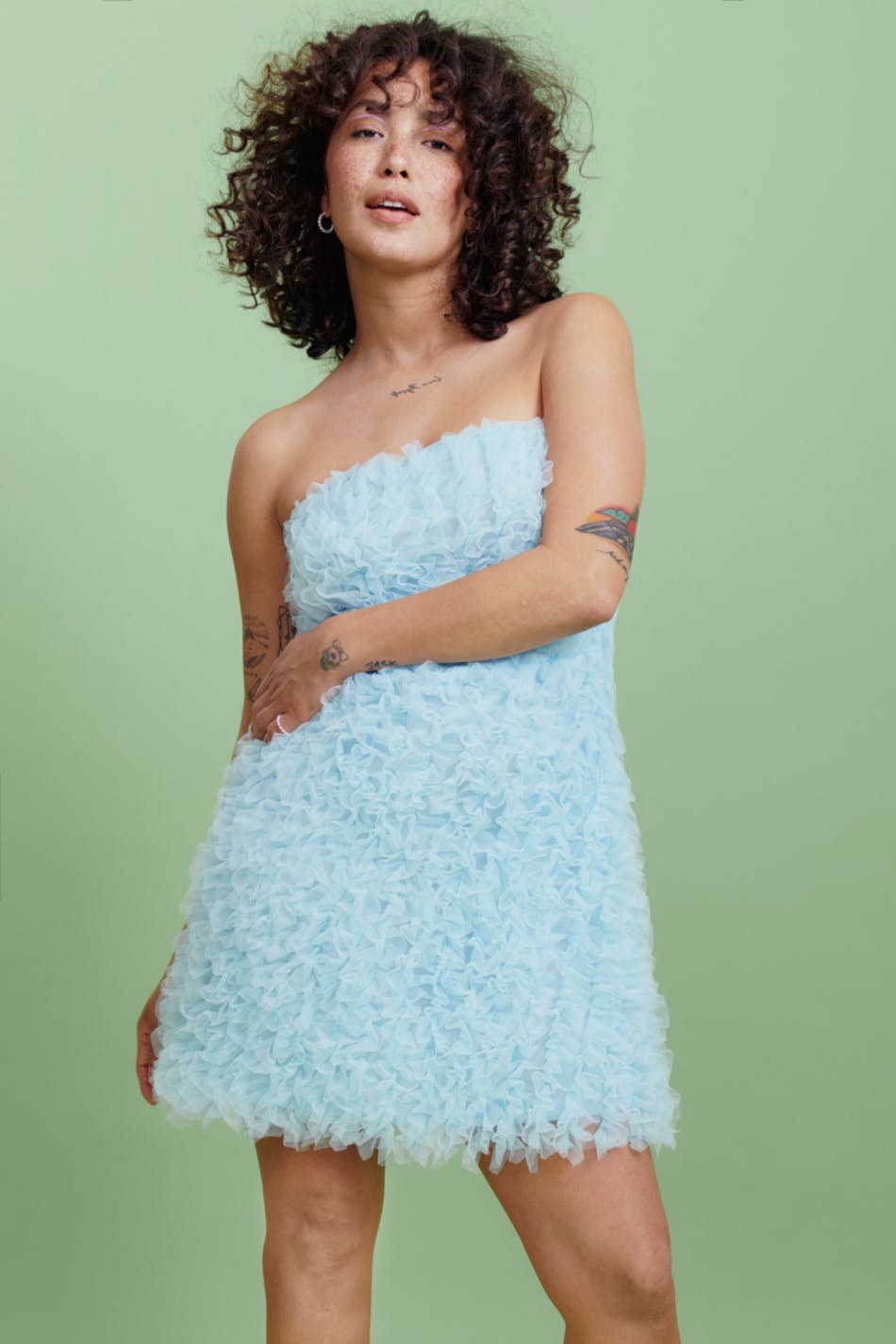 Läs mer om Gina Tricot - Mini allover frill tulle dress - miniklänningar - Blue - S - Female