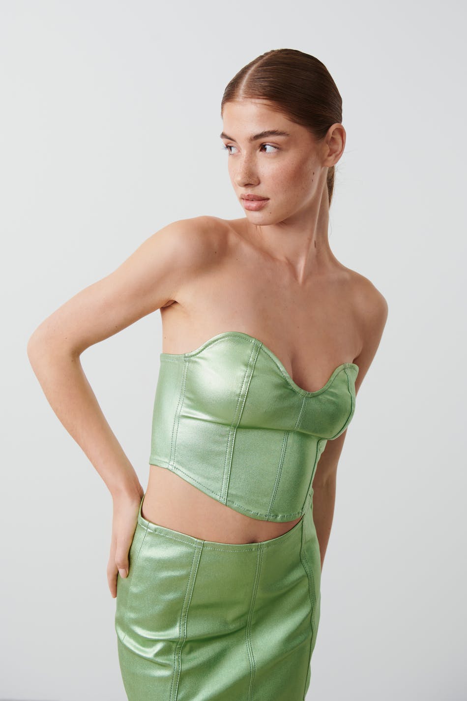 Gina Tricot - Metallic corset - korsett-toppar - Green - M - Female