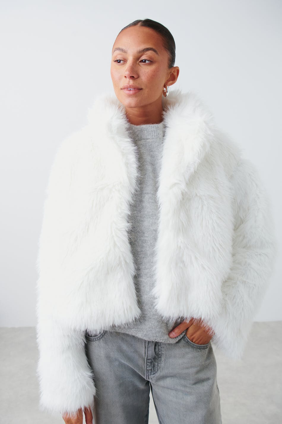 Cropped Faux Fur Coat - White – Noodz Boutique