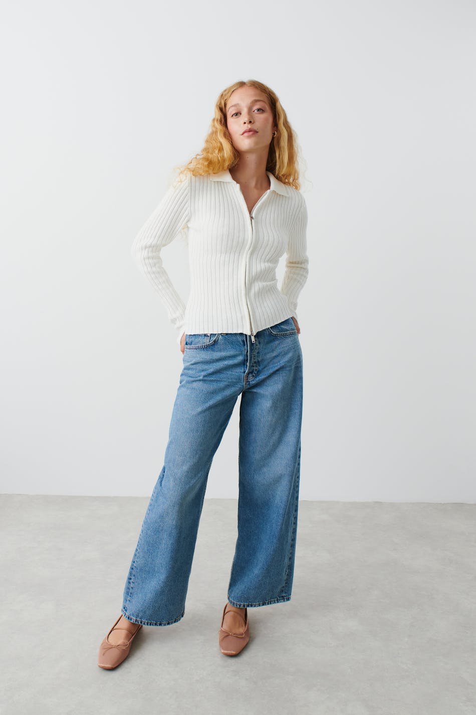 Gina Tricot - Knitted zip cardigan - koftor & cardigans - White - S - Female