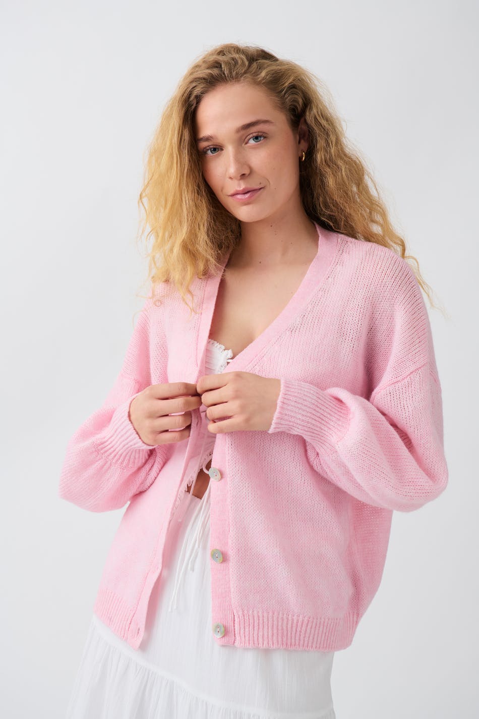  Gina Tricot- Sheer knitted cardigan - Cardigans- Pink - XS- Female