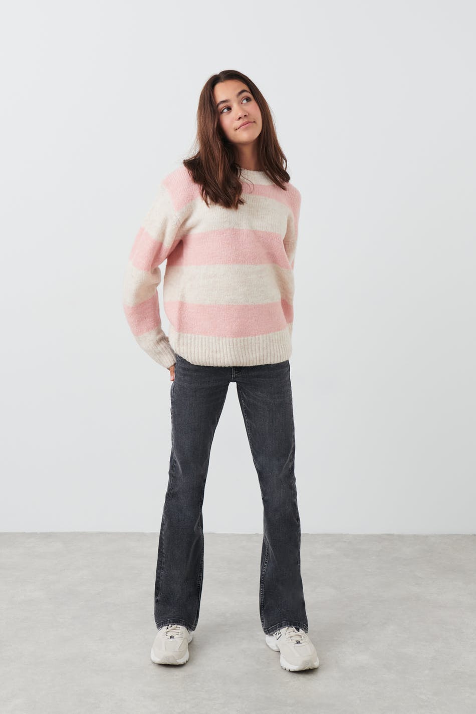 Läs mer om Gina Tricot - Y knitted stripe sweater - stickade tröjor - Pink - 134/140 - Female