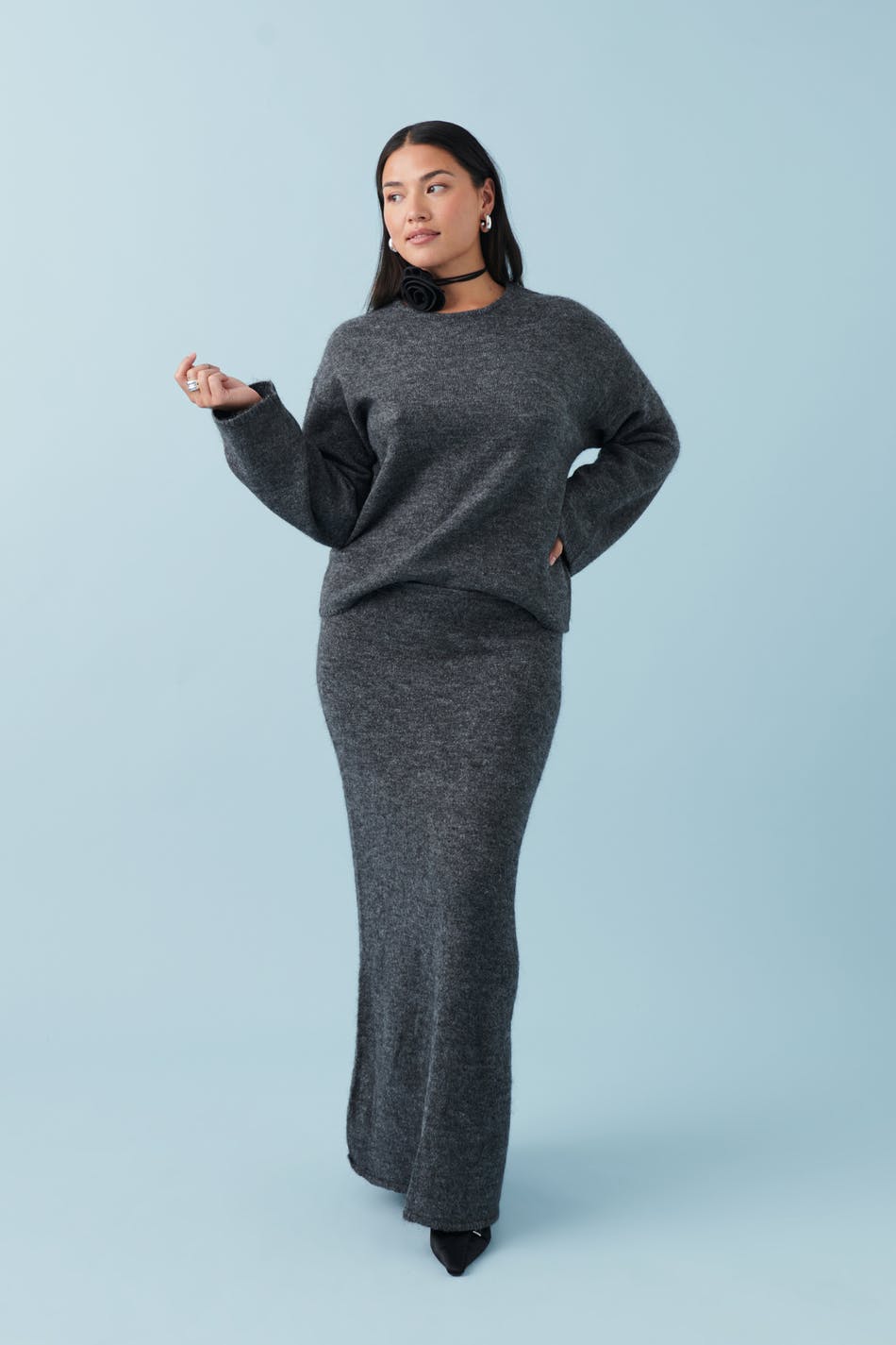Gina Tricot - Knitted maxi skirt - stickade kjolar - Grey - XL - Female