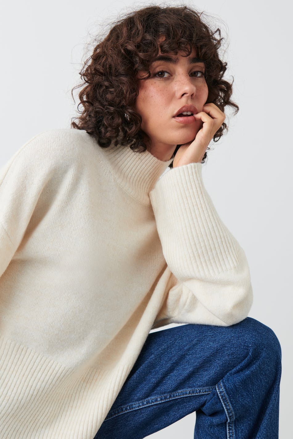Gina Tricot - Turtleneck knit sweater - stickade tröjor - White - XL - Female